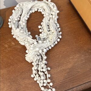 White Lace Pom Pom Scarf